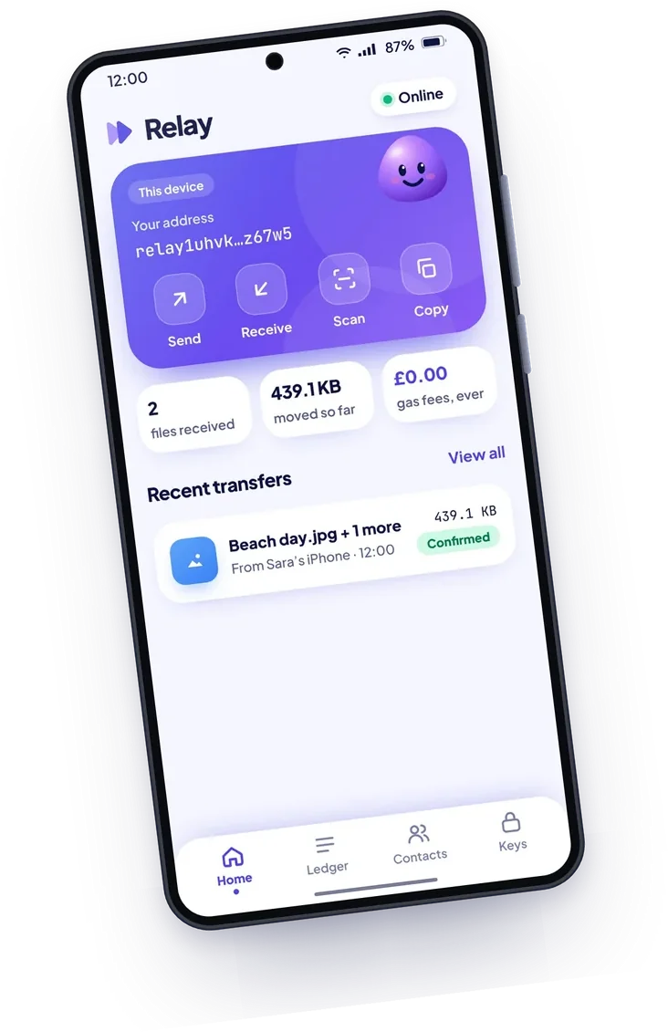 Relay on a Samsung Galaxy, showing the wallet